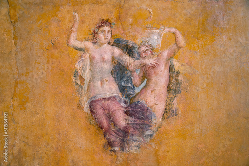 Roman Pompeian fresco representing mitolgical figures