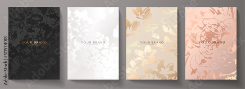 Modern elegant cover design set. Luxury fashionable background with pastel floral pattern. Flower premium vector template for wedding invite, makeup catalog, brochure template, flyer, presentation