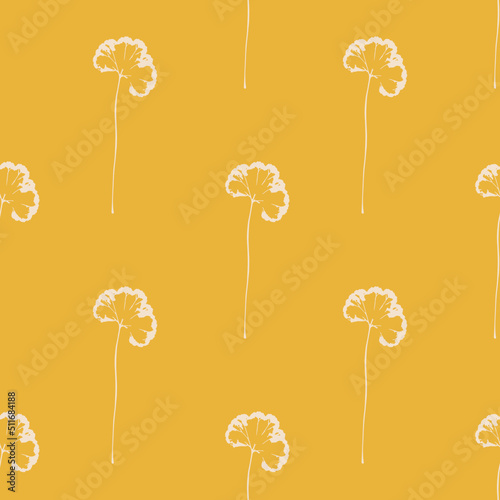 Seamless flower pattern on mustard background. Fashionable pattern of beige flowers in a minimalist style. Pattern for home textiles or clothing.