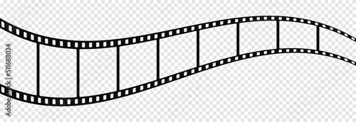 Vector film strip PNG. Roll of retro film strip on isolated transparent background. Photographic film in retro style. Curved film strip PNG.