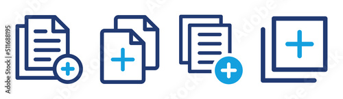 Duplicate document icon vector set. Create new file and add page symbol illustration.