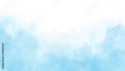 Blue turquoise white watercolor background for poster, brochure or flyer, wedding cards. Abstract sky. Horizontal banner template. Copyspace. Website graphics
