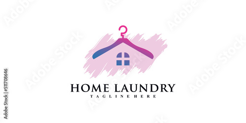 Laundry house logo design vector illustration with hanger and creative element Premium Vector