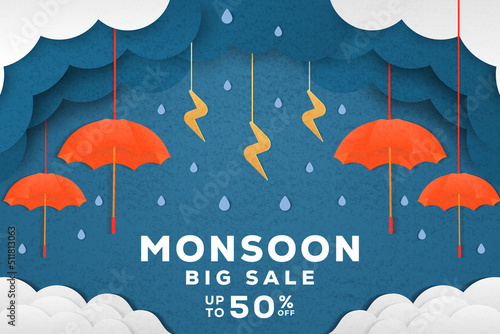 monsoon season big sale illustration in paper cut art