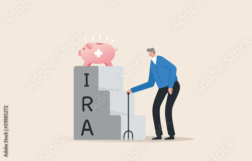 IRA, Roth or 401K. Retirement Pension Plan, Retirement Savings Fund. individual retirement account. Old man and pension deposits.