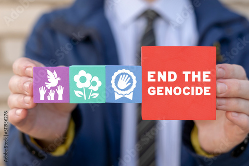 Stop genocide and mass repression concept. Victims of crime of genocide. Prevention of crime of genocide.