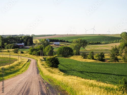 Rural Countryside with farms and Wind Turbines