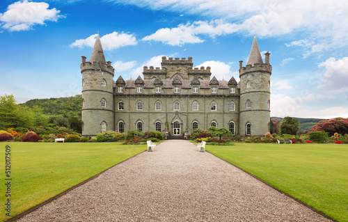 Inveraray castle and garden with blue sky, Inveraray,Scotland