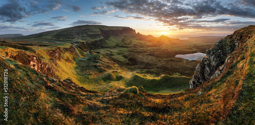 Scotland landscape - Mountain Panorama at The Quiraing on the Isle of Skye, Scotland, UK