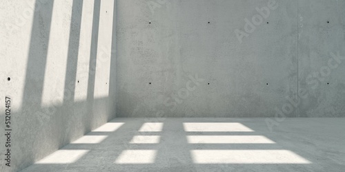 Abstract empty, modern concrete walls exterior room with sunlight shadow through grid opening in the ceiling - industrial exterior background template
