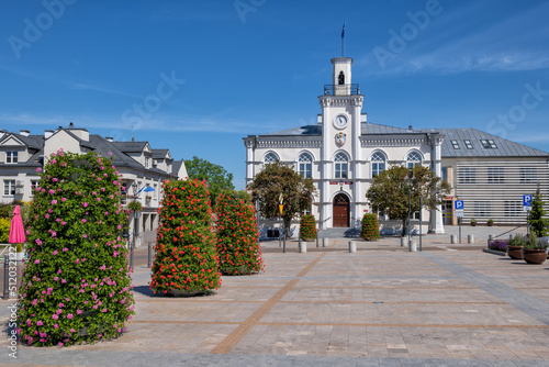 The Town Hall in city of Ciechanow in Poland. Neo-gothic building from 1844, view from the main square.