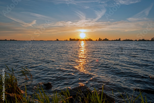 Sunset at the Tjeukemeer in the Netherlands