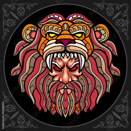 Colorful hercules head zentangle arts, isolated on black background