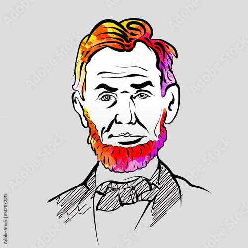 Abraham Lincoln colorful hair vector drawing