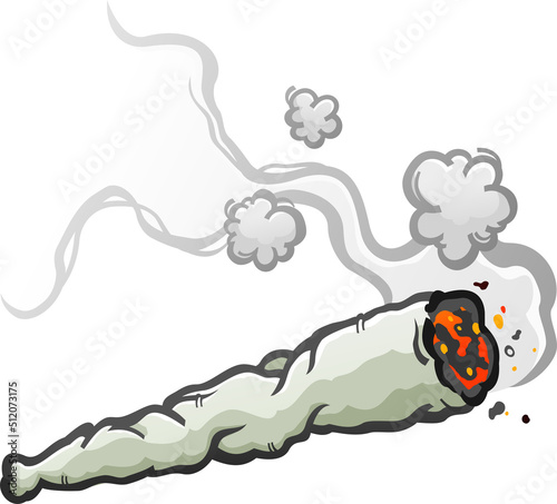 Smoking rolled marijuana joint burning cartoon vector illustration