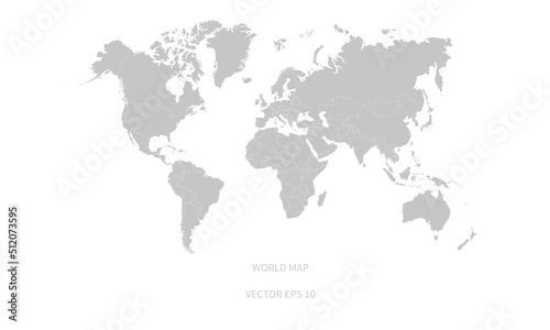 Detailed world map with borders of states. Isolated world map. Isolated on white background. Vector illustration. 