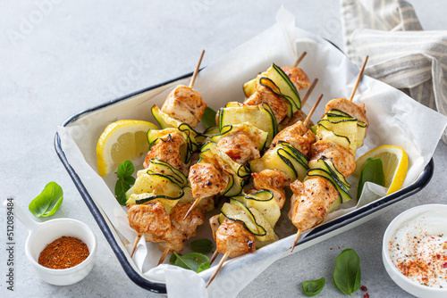 spicy grilled chicken and zucchini skewers