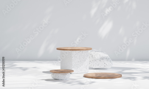 Terrazzo marble podium for product presentation. Natural beauty pedestal, relaxation and health, 3d illustration.