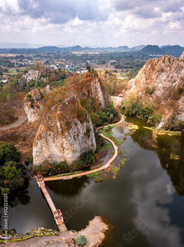 Aerial view of Khao Ngu Stone Park in Ratchaburi, Thailand
