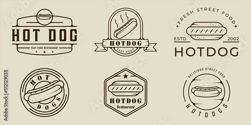 set of hotdog line art vector illustration template icon graphic design. bundle collection of various hotdogs street and fast food sign or symbol for business restaurant and cafe with badge