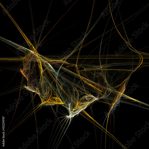 bright abstract linear background, light digital drawing on black, graphics, design