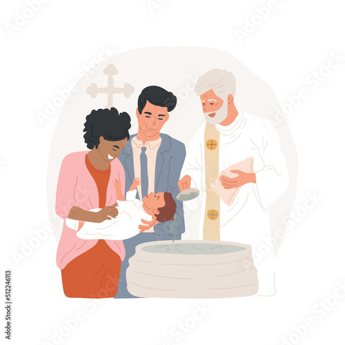 Baptism isolated cartoon vector illustration. Religious Holy days, priest making Baptism sacrament in the church, Catholic observances and practices, traditional rituals vector cartoon.