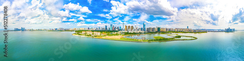Haikou City Skyline Panoramic View in the Coastal CBD Area, the Capital City of Hainan Province, the Largest Pilot Free Trade Zone and Tourism Destination in China. 