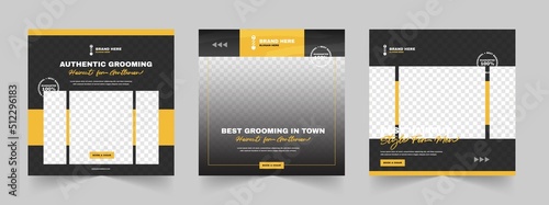Barbershop haircut and men care grooming content ideas for social media square post template