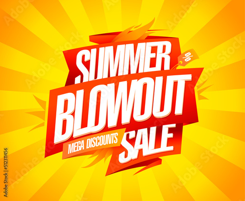 Summer blowout sale, mega discounts, vector web banner