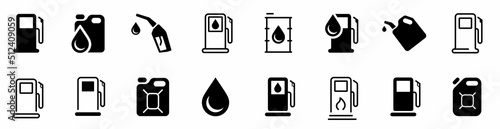 Fuel icon set. Gas station icons or signs. Engine oil icon symbol. Transport collection, petrol fuel. Vector illustration