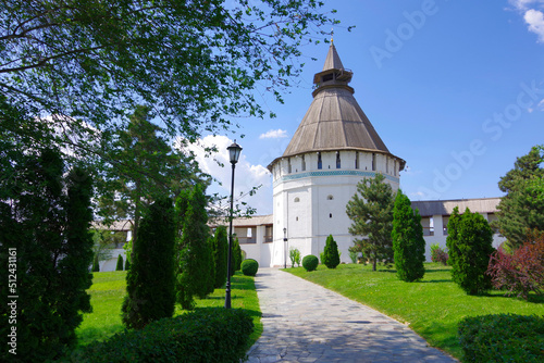 Astrakhan, Russia. View of the old tower with a wooden roof in the Astrakhan Kremlin.