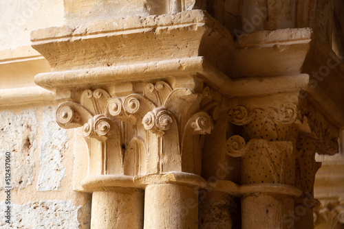 Decorated capitals in the monastery of Valbuena de Duero, Valladolid