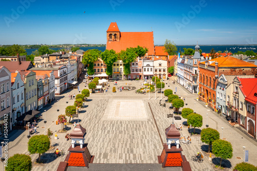 Architecture of the market square of Puck town at summer, Poland