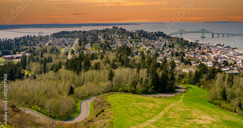 City of Astoria Oregon and the 4.2 mile long Astoria Megler bridge spanning the Columbia River.