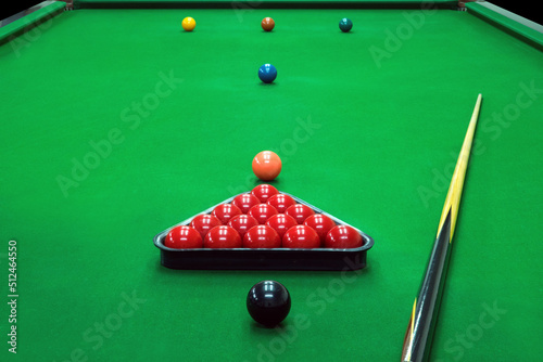 snooker ball on the green snooker table at snooker club.