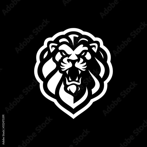 Angry lion head line art or silhouette logo design. Lion head vector illustration on dark background