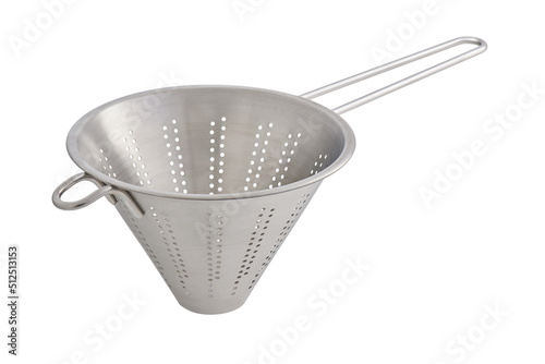Stainless conical strainer with handle, cut out, photo stacking