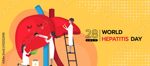 world hepatitis day - Doctors are helping to check health the liver on yellow background vector design