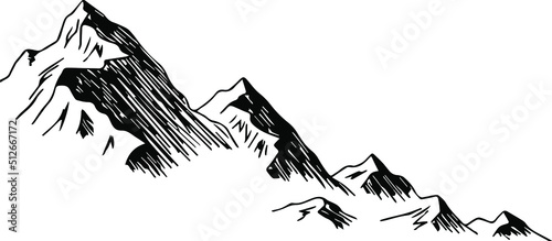 Mountain landscape line art. Minimal outline vector background with mountain ranges