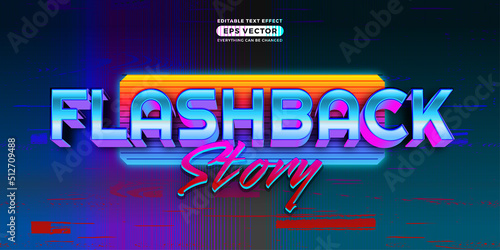 Flashback Story Text Effect Style with retro vibrant theme realistic neon light concept for trendy flyer, poster and banner template promotion
