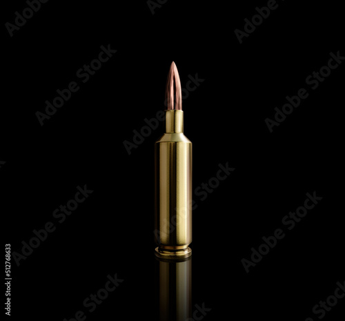 Bullet isolated on black background with reflexion. 3d render