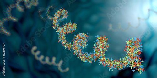 Ribonucleic acid strands consisting of nucleotides important for protein bio-synthesis - 3d illustration