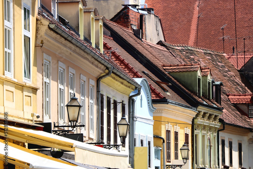 Colorful historic buildings in central Zagreb, Croatia.