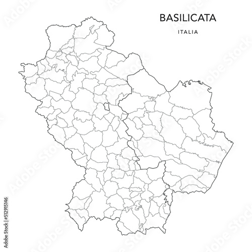 Vector Map of the Geopolitical Subdivisions of the Region of Basilicata with Provinces and Municipalities (Comuni) as of 2022 - Italy