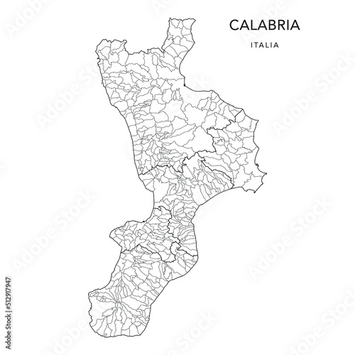 Vector Map of the Geopolitical Subdivisions of the Region of Calabria with Provinces and Municipalities (Comuni) as of 2022 - Italy