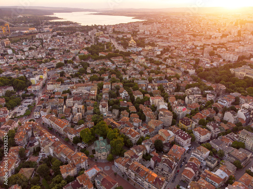 aerial view of the beautiful city of Varna at sunset, Bulgaria