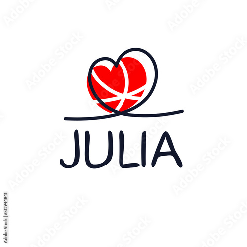 Julia Calligraphy female name, Vector illustration.