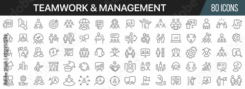 Teamwork and management line icons collection. Big UI icon set in a flat design. Thin outline icons pack. Vector illustration EPS10