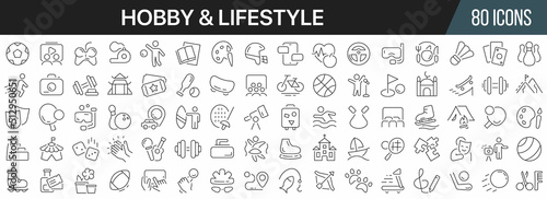 Hobby and lifestyle line icons collection. Big UI icon set in a flat design. Thin outline icons pack. Vector illustration EPS10
