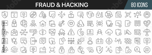 Fraud and hacking line icons collection. Big UI icon set in a flat design. Thin outline icons pack. Vector illustration EPS10